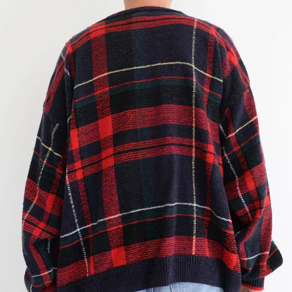 Vintage Croft And Barrow Blue And Red Scottish Tartan Knit Crew Neck Sweater XXL - Picture 2 of 10